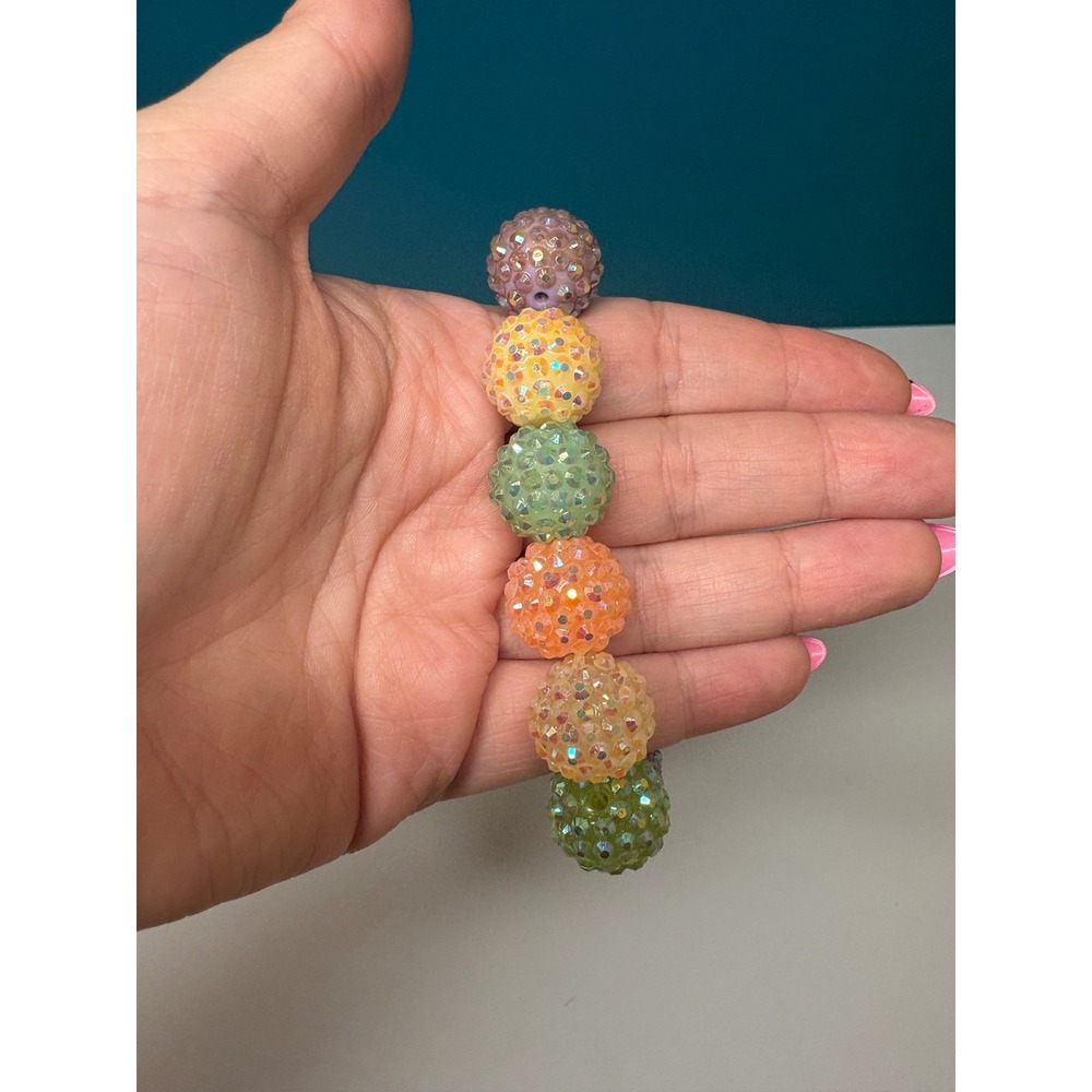 Pastel Rainbow Disco Ball Rhinestone Chunky Stretch Bracelet Iridescent